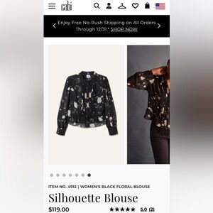 CAbi Black Floral Silhouette Blouse